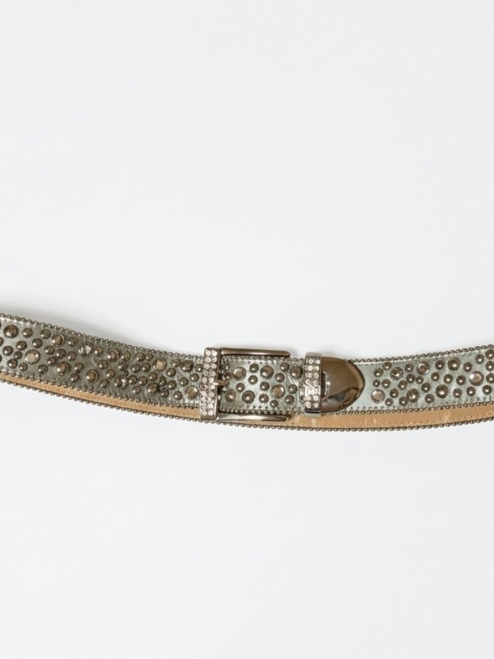 B.B. Simon Metallic Silver Swarovski Crystal Studded Leather Western Belt, S 32